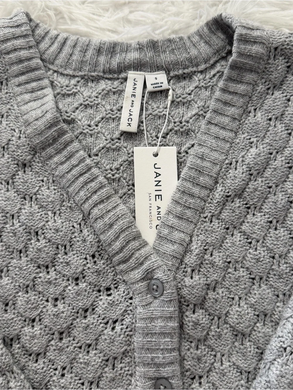 JANIE AND JACK Girls Textured Knit Cardigan Sweater Size 5 High Rise Heather